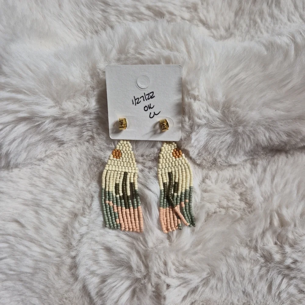 Madewell Earrings Cactus Beaded Seed Beads Boho Tribal Festival Earth Goddess ✨️ - Picture 2 of 8